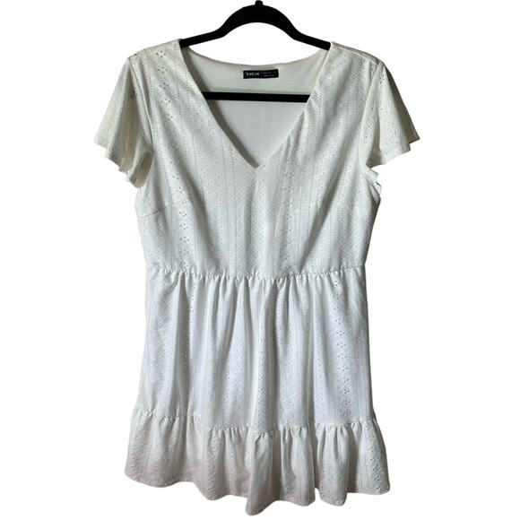 Shein Eyelet Detail White Cap Sleeve Mini Dress casual Women's size medium - Picture 1 of 9